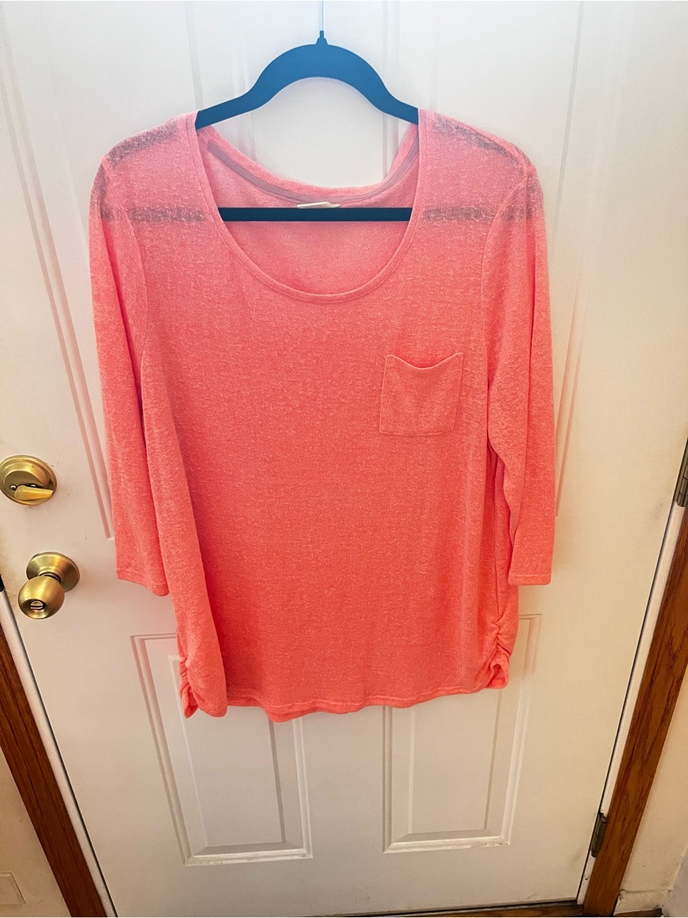 Faded Glory XXL 20 Coral Ruched Hem 3/4 Sleeve Knit Top